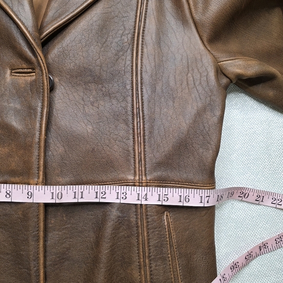 R&D Brand ⏰ Genuine Leather Long Distressed Brown/Caramel Coat Sz L - Picture 8 of 12